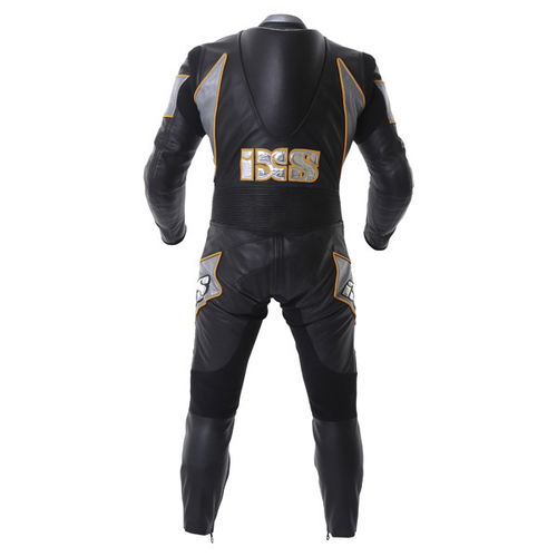 IXS Supermotard Mens Black Gun Orange Leather Motorcycle Suit Back                                                                                                                                                                                             