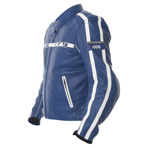 IXS Cornwall Blue Leather Motorcycle Jacket Side                                                                                                                                                                                                               