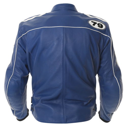 IXS Cornwall Blue Leather Motorcycle Jacket Back                                                                                                                                                                                                               