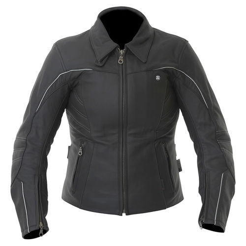 IXS Laila Black Ladies Leather Motorcycle Jacket Front                                                                                                                                                                                                         