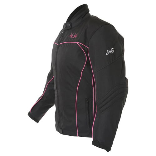J&S Tracy 2640 Ladies Black Sharp Pink Textile Motorcycle Jacket Side                                                                                                                                                                                          