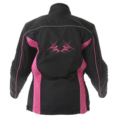 J&S Tracy 2640 Ladies Black Sharp Pink Textile Motorcycle Jacket Back                                                                                                                                                                                          