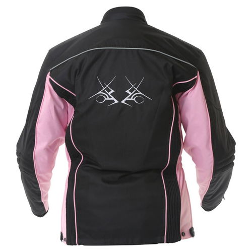 J&S Tracy 2640 Ladies Black Pink Textile Motorcycle Jacket Back                                                                                                                                                                                                