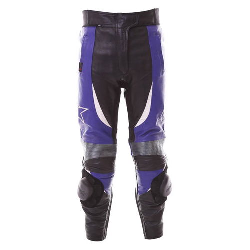 RST Propelle Black Blue Leather Motorcycle Jeans Front                                                                                                                                                                                                         