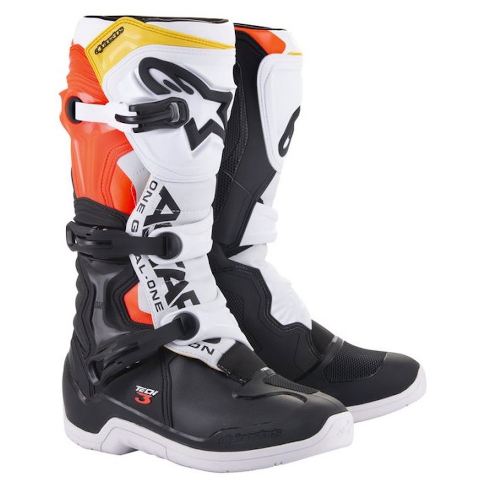Alpinestars Tech 3 ブーツ レッド/ホワイト/イエロー Alpinestars Tech 3 Boots - Black/White/Red/Fluo Yellow - FREE