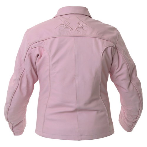 J&S Flame Ladies Pink Leather Motorcycle Jacket Back                                                                                                                                                                                                           