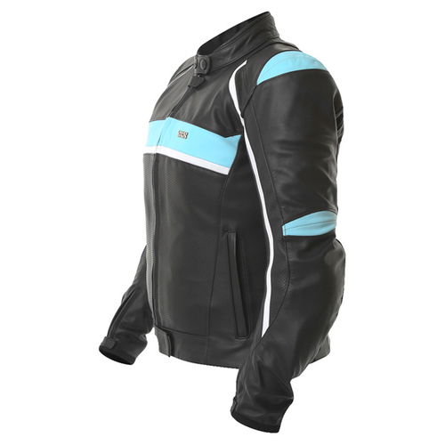 IXS Lucilla Black Blue White Ladies Leather Motorcycle Jacket Side                                                                                                                                                                                             