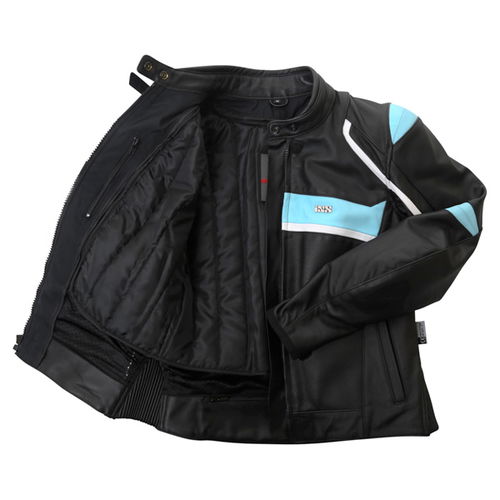 IXS Lucilla Black Blue White Ladies Leather Motorcycle Jacket Inside                                                                                                                                                                                           
