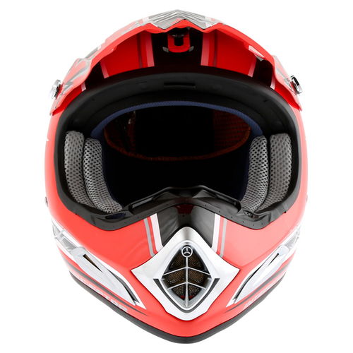 Xone Interceptor MX Red Silver Helmet Front                                                                                                                                                                                                                    