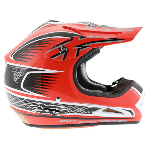 Xone Interceptor MX Red Silver Helmet Right Side                                                                                                                                                                                                               