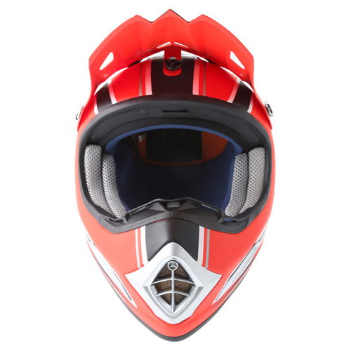 Xone Interceptor MX Matt Red Silver Helmet Front                                                                                                                                                                                                               
