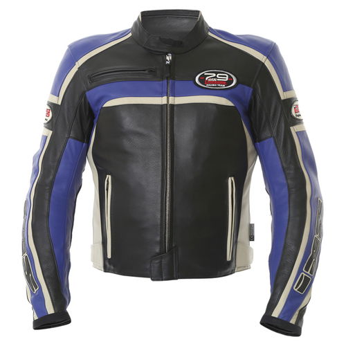 IXS Road Star Black Blue Leather Motorcycle Jacket Front                                                                                                                                                                                                       