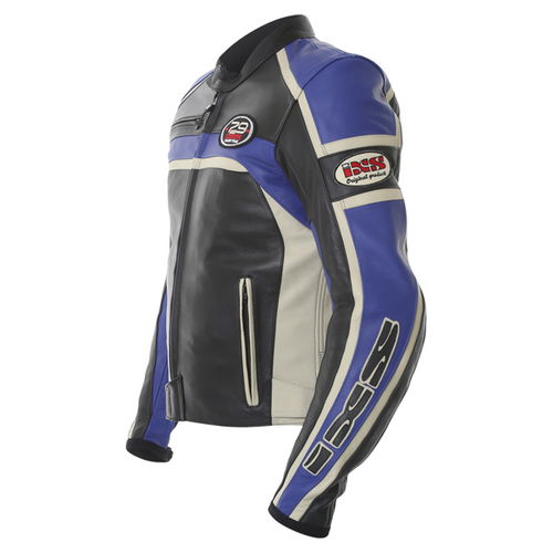 IXS Road Star Black Blue Leather Motorcycle Jacket Side                                                                                                                                                                                                        