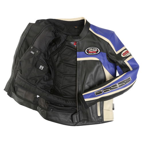 IXS Road Star Black Blue Leather Motorcycle Jacket Inside                                                                                                                                                                                                      