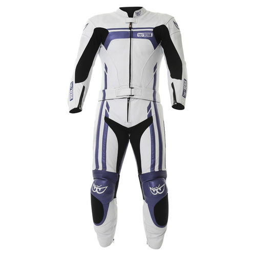 Berik Ls2-8323 2pc Mens White Blue Leather Motorcycle Suit Front                                                                                                                                                                                               