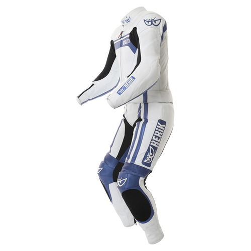 Berik Ls2-8323 2pc Mens White Blue Leather Motorcycle Suit Racing crouch                                                                                                                                                                                       