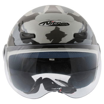 Nitro X514-Av Black Camo Open Face Motorcycle Helmet Front                                                                                                                                                                                                     