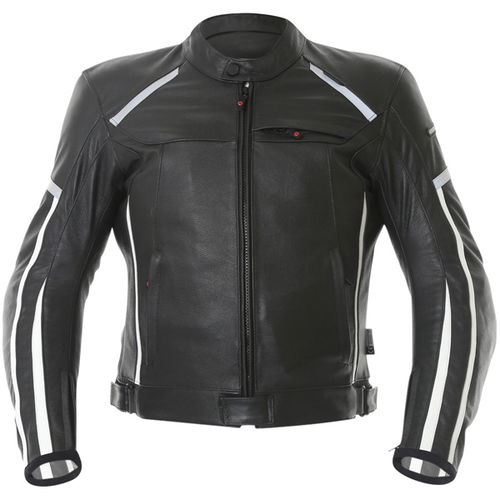 IXS Sirius Black White Leather Motorcycle Jacket Front                                                                                                                                                                                                         