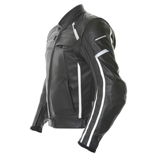 IXS Sirius Black White Leather Motorcycle Jacket Side                                                                                                                                                                                                          