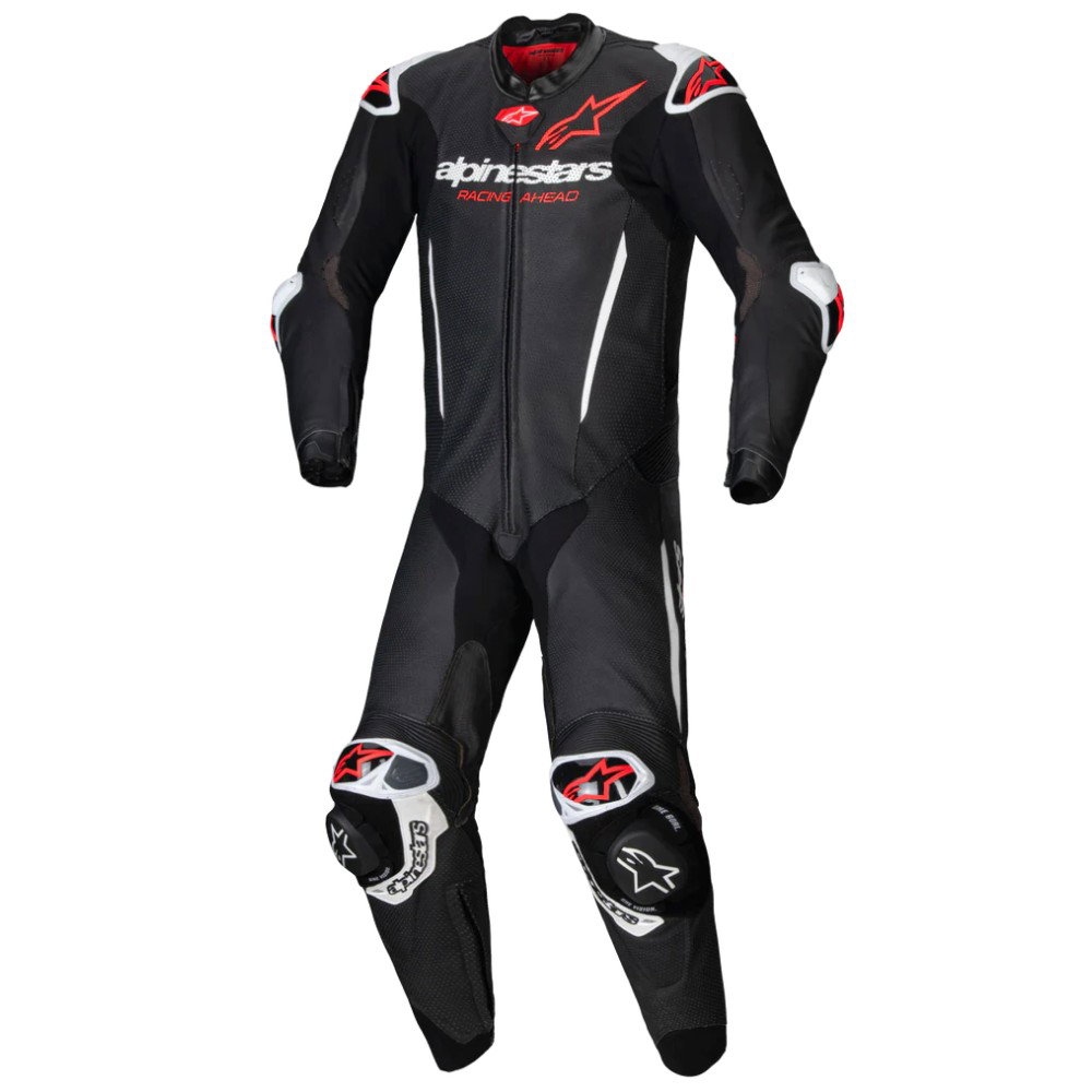 Alpinestars Motegi V2 One Piece Suit - Black/White/Red Fluo - FREE