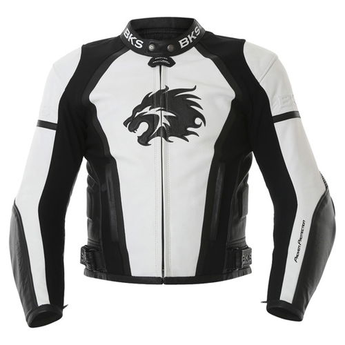 BKS BKS012 Lynx White Black Leather Motorcycle Jacket Front                                                                                                                                                                                                    