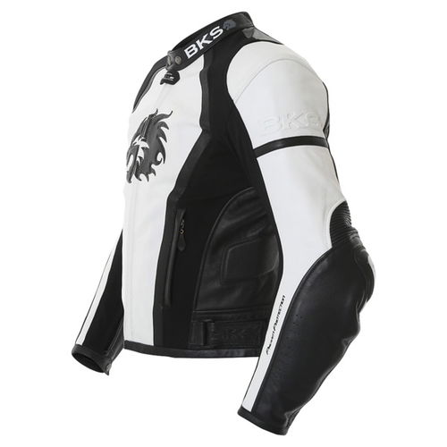 BKS BKS012 Lynx White Black Leather Motorcycle Jacket Side                                                                                                                                                                                                     