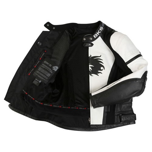 BKS BKS012 Lynx White Black Leather Motorcycle Jacket Inside                                                                                                                                                                                                   