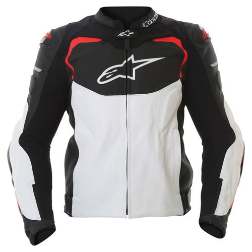 Alpinestars GP Pro Black White Red Leather Motorcycle Jacket Front                                                                                                                                                                                             