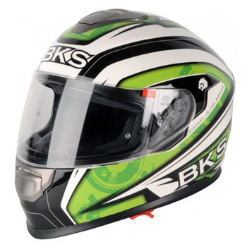 BKS Techno Green White Black Helmet Front Left                                                                                                                                                                                                                 