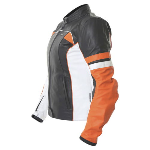 IXS Lara Black White Orange Ladies Leather Motorcycle Jacket Side                                                                                                                                                                                              