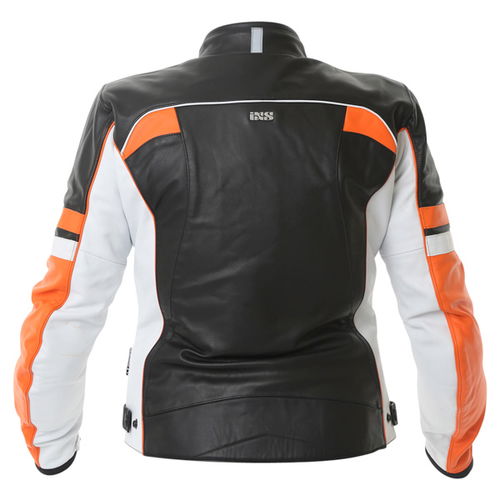 IXS Lara Black White Orange Ladies Leather Motorcycle Jacket Back                                                                                                                                                                                              