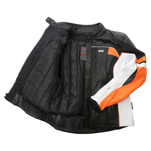 IXS Lara Black White Orange Ladies Leather Motorcycle Jacket Inside                                                                                                                                                                                            