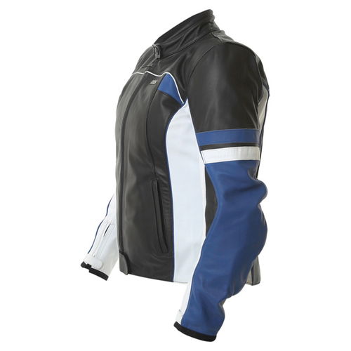IXS Lara Black White Blue Ladies Leather Motorcycle Jacket Side                                                                                                                                                                                                