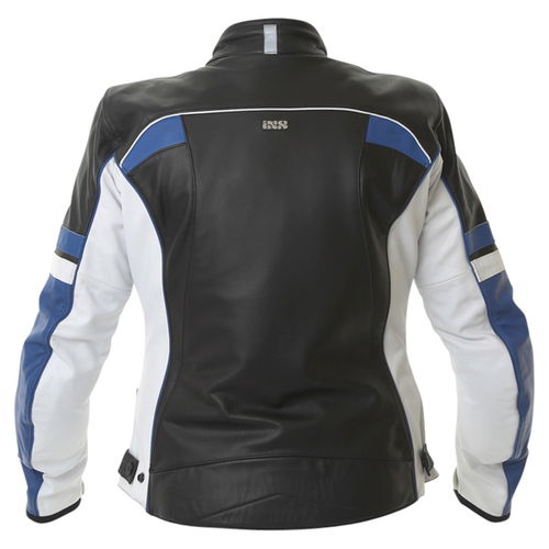 IXS Lara Black White Blue Ladies Leather Motorcycle Jacket Back                                                                                                                                                                                                