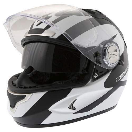 Scorpion Exo 1000 Twister Black White Helmet Open With Sun Visor                                                                                                                                                                                               