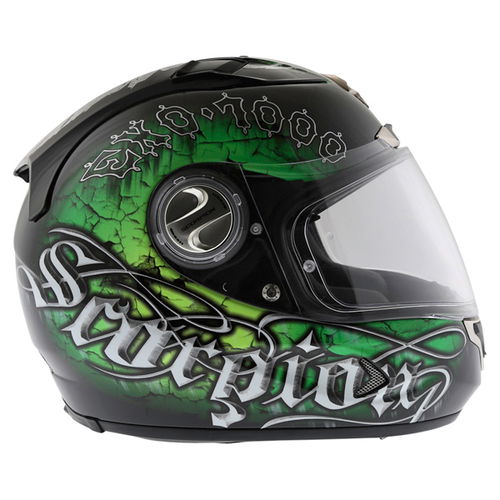 Scorpion Exo 1000 Darkness Black Green Helmet Right Side                                                                                                                                                                                                       