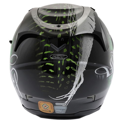 Scorpion Exo 1000 Darkness Black Green Helmet Back                                                                                                                                                                                                             