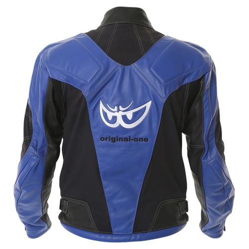 Berik Lj-3204 Blue Black Leather Motorcycle Jacket Back                                                                                                                                                                                                        
