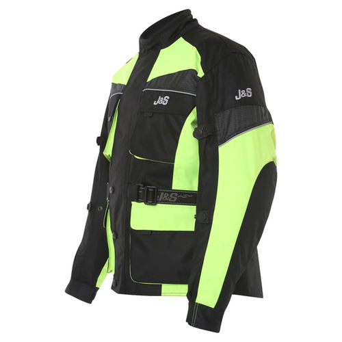 J&S Challenger Mens Black Yellow Textile Motorcycle Jacket Side                                                                                                                                                                                                