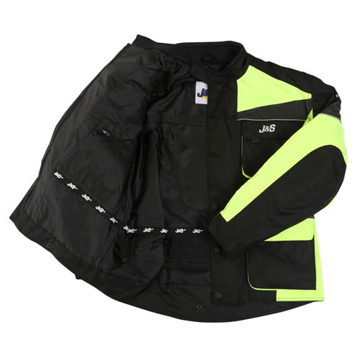 J&S Challenger Mens Black Yellow Textile Motorcycle Jacket Inside                                                                                                                                                                                              